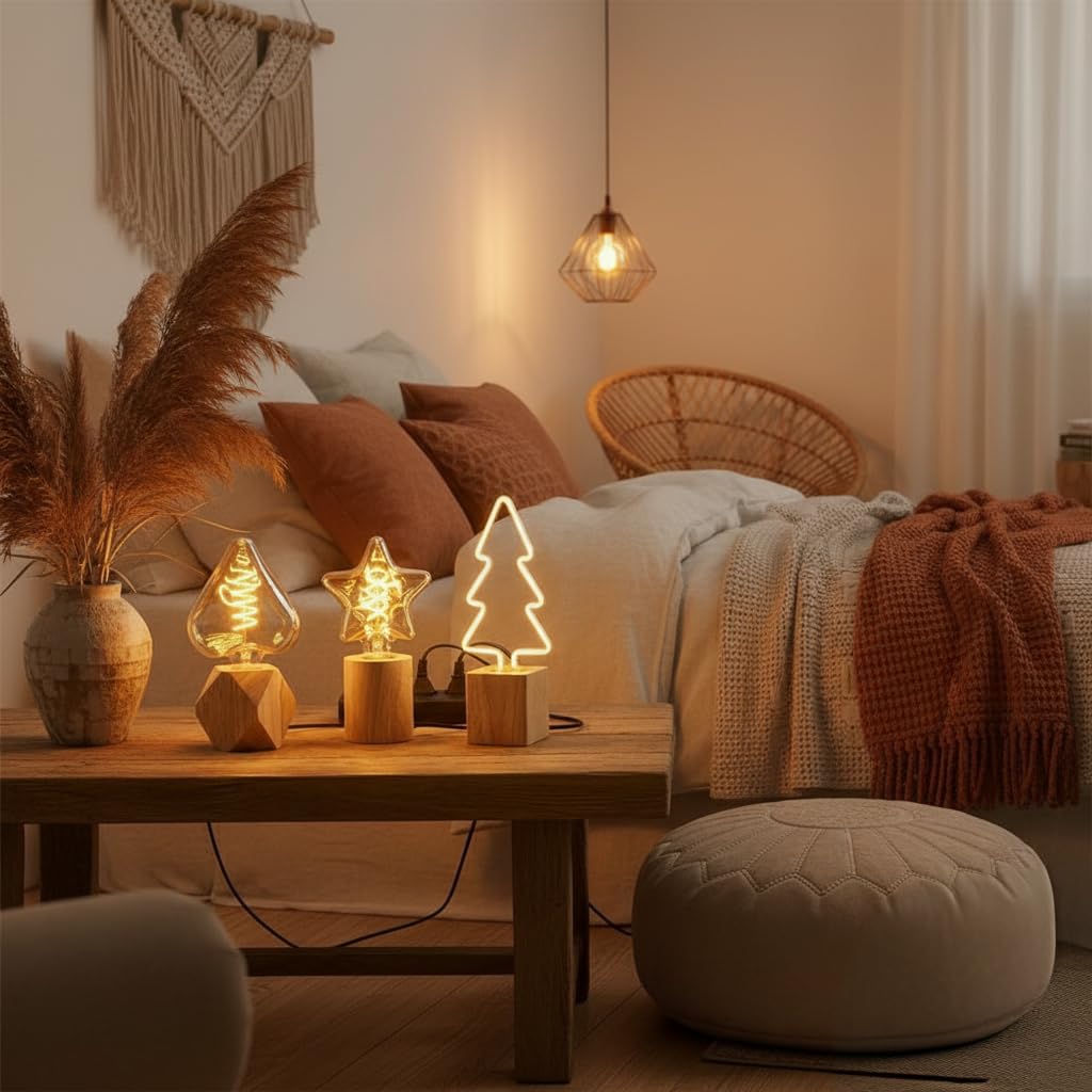 Triple Wood Table Lamps for Ambient Mood Lighting~6512