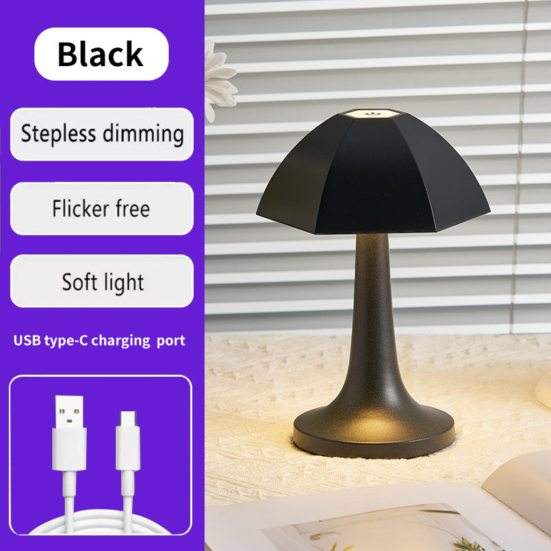 NNEDSZ Black Nordic Umbrella Mushroom Table Lamp - Dimmable Ambient Light