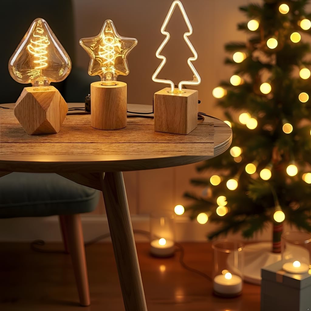 Triple Wood Table Lamps for Ambient Mood Lighting~6512