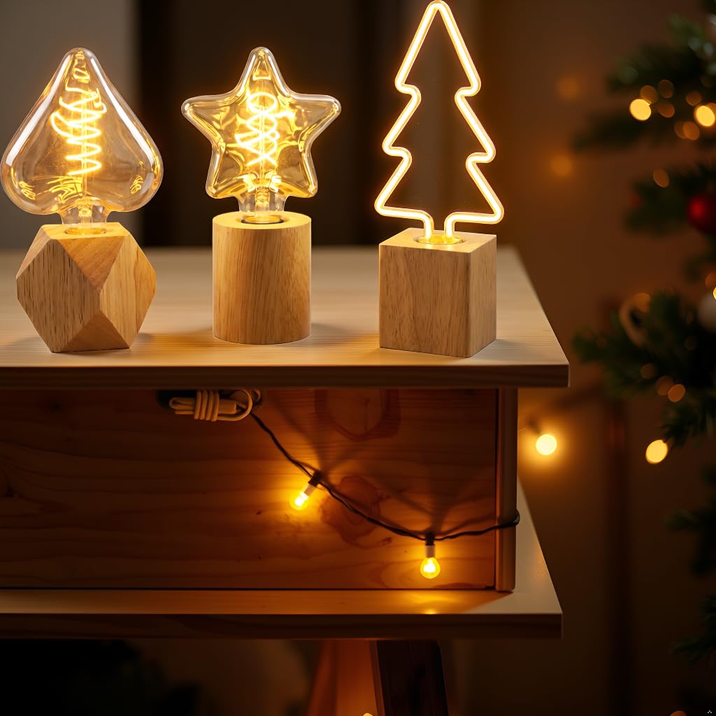 Triple Wood Table Lamps for Ambient Mood Lighting~6512