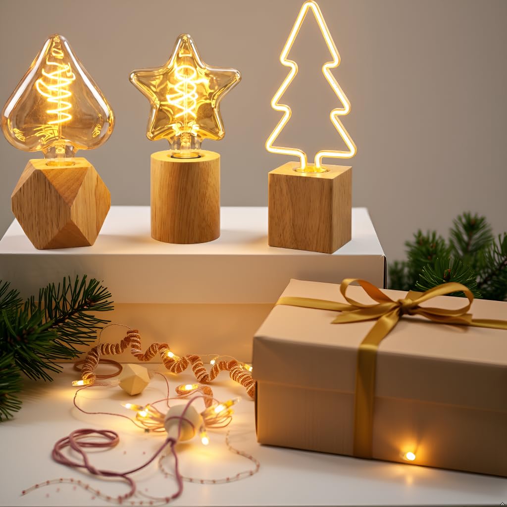 Triple Wood Table Lamps for Ambient Mood Lighting~6512